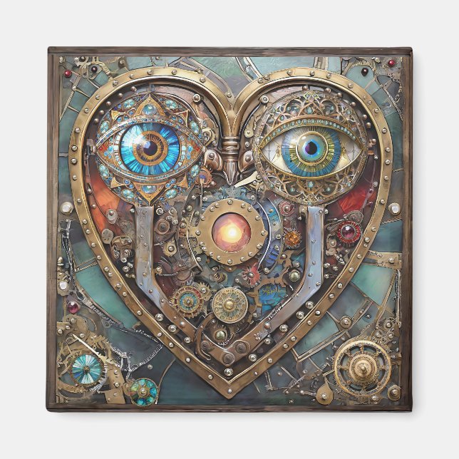Imán Caprichoso Corazón Steampunk Te Veo Te Amo (Frente)