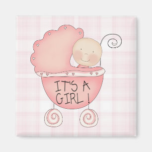 Imán Caprichoso ¡Es una niña! Cochecito de bebé rosa