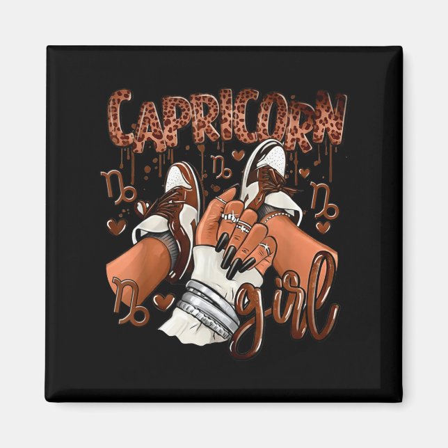 Imán Capricorn Girl Birthday Afro Queen Sneakers Zodiac (Frente)