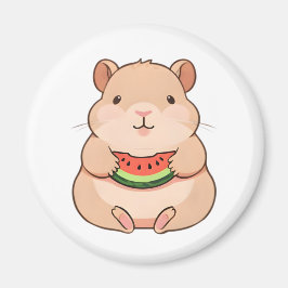 Imán Capybara Chibi Kawaii Comiendo Rodaja de Sandía
