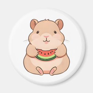 Imán Capybara Chibi Kawaii Comiendo Rodaja de Sandía