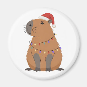 Imán Capybara de Navidad con sombrero de Santa luces de