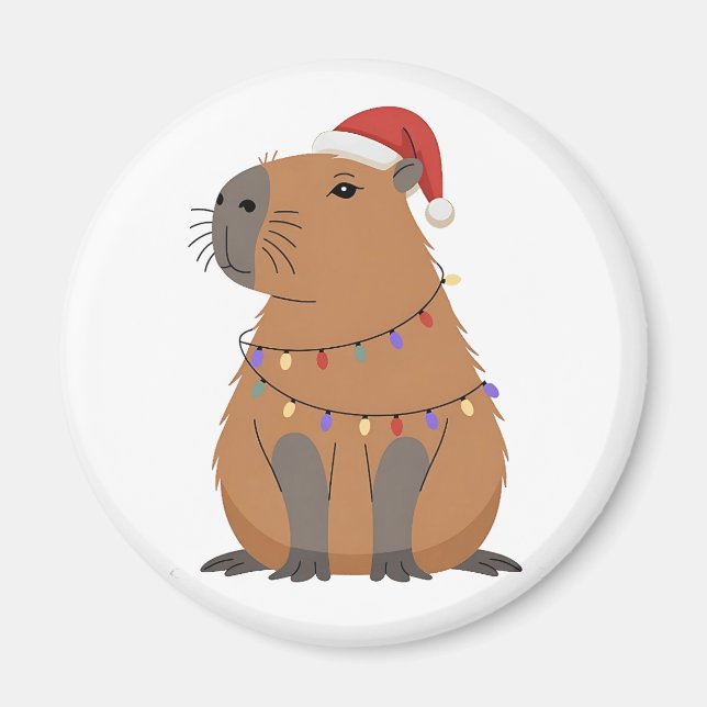 Imán Capybara de Navidad con sombrero de Santa luces de (Frente)