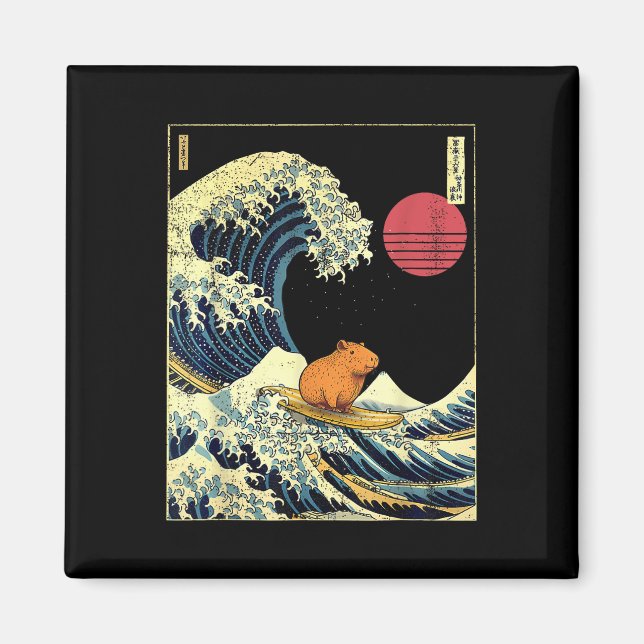 Imán Capybara Japanese Kanagawa Wave Funny Surf Animal  (Frente)