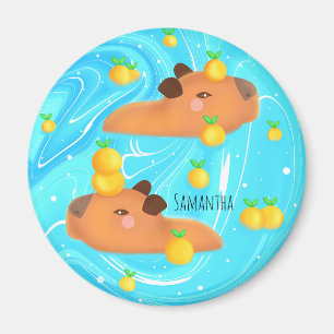 Imán Capybaras En Agua Con Naranjas