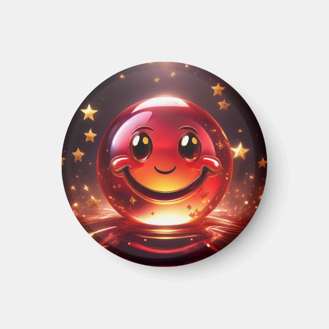 Imán Cara burbujeante roja transparente con estrellas (Frente)