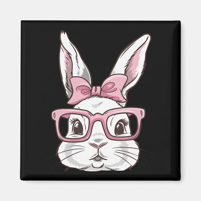 Imán Cara De Conejo Con Sungles Rosa Bow Tie Día De Pas (Frente)