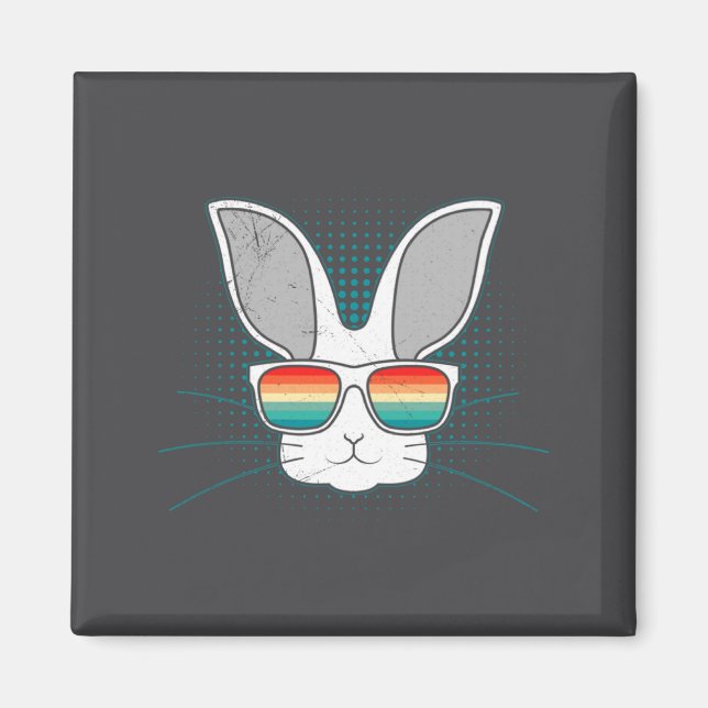 Imán Cara de conejo Cool Easter Bunny con Gles Pascua _ (Frente)