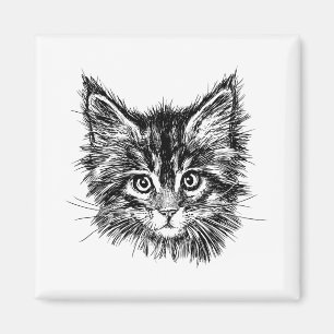 Imán Cara de gatito negro y blanco