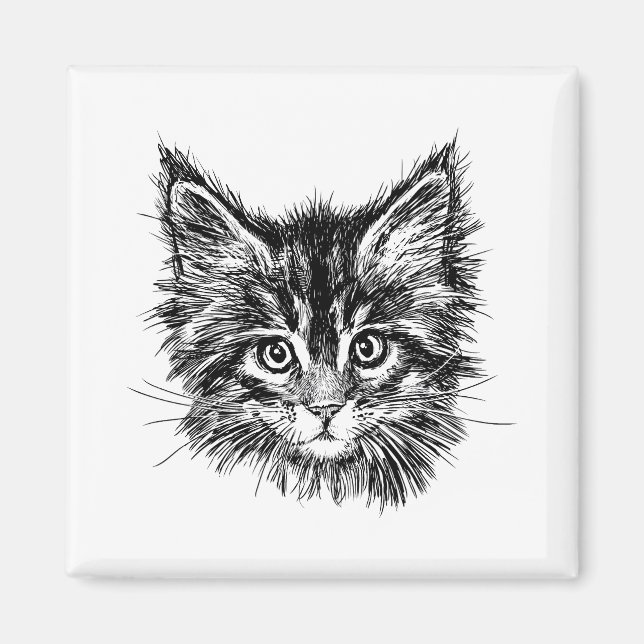 Imán Cara de gatito negro y blanco (Frente)