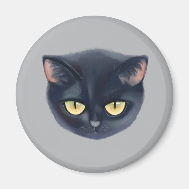 Imán Cara de Gato Negro Adorable (Frente)