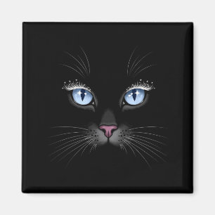 Imán Cara de Gato Negro Ojos Azules Brillo Pestañas Gla