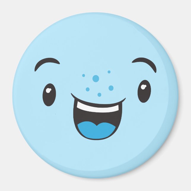 Imán Cara de Kawaii Sonriente Azul (Frente)
