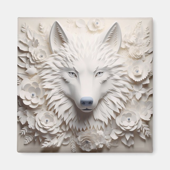Imán Cara de Lobo Blanco 3D (Frente)