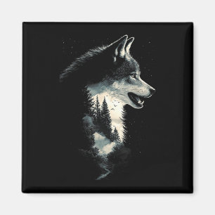 Imán Cara de lobo bosque naturaleza animales aullando p