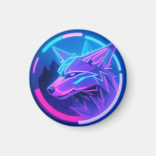 Imán Cara de Lobo Neon Futurista en Arte Geométrico