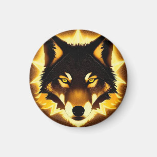 Imán Cara de Lobo Radiante Iluminada por Luz Dorada