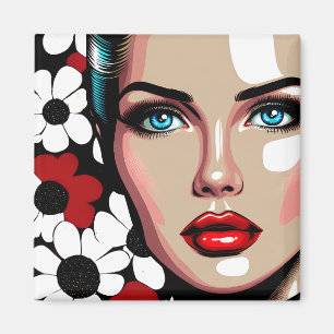 Imán Cara de mujer de cómic de Pop Art Ai