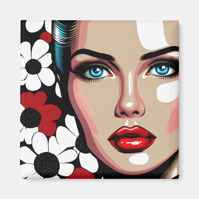 Imán Cara de mujer de cómic de Pop Art Ai (Frente)
