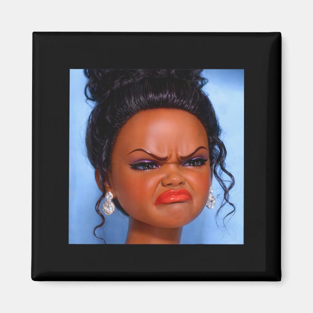 Imán Cara de muñeca negra disgustada enojada meme Cara  (Frente)