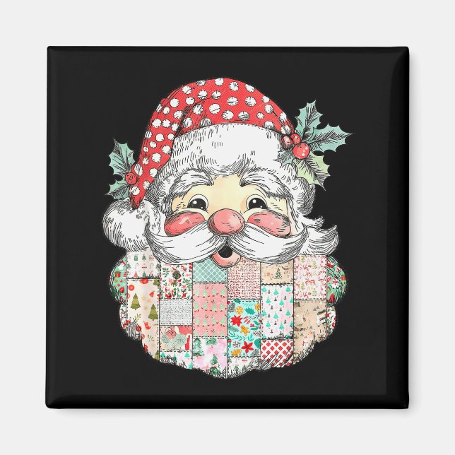 Imán Cara de Papá Noel de Patchwork Navidades Alegres V (Frente)