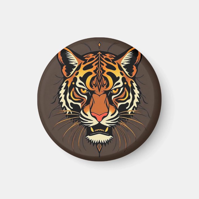 Imán Cara de Tigre con Patrones Tribales (Frente)