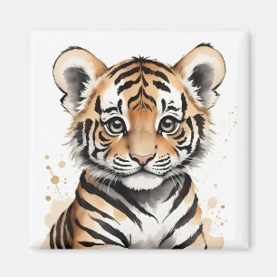 Imán Cara de tigre infantil minimalista en tinta y acua