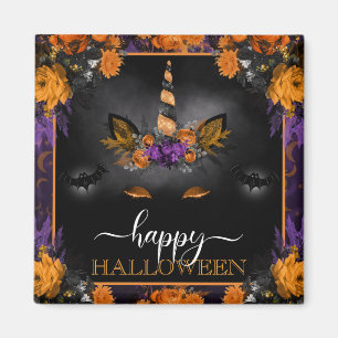 Imán Cara de Unicornio Floral de Otoño Feliz Halloween