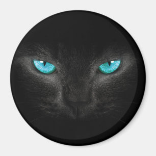 Imán Cara del gato negro con los ojos de la turquesa