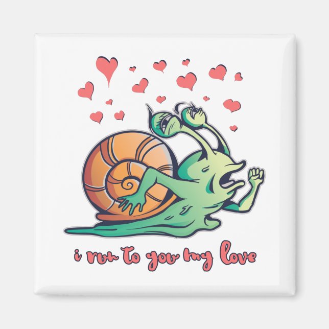 Imán Caracol Divertido de San Valentín Corriendo (Frente)
