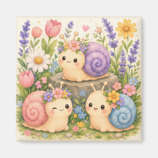 Imán Caracoles kawaii lindos con flores
