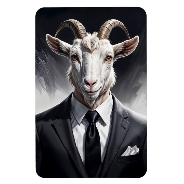 Imán carácter de cabra divertida con traje surrealista (Vertical)
