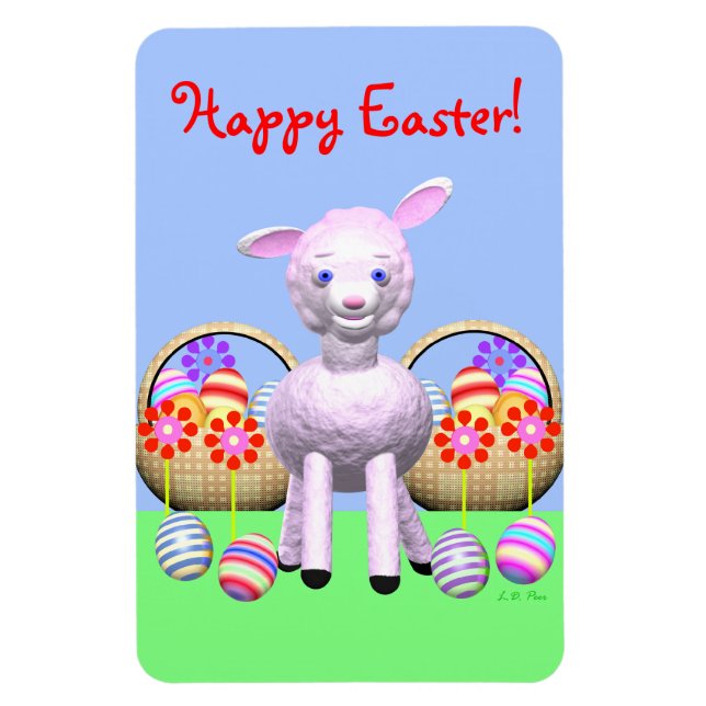 Imán Carácter de cordero y cestas de pascua (Vertical)