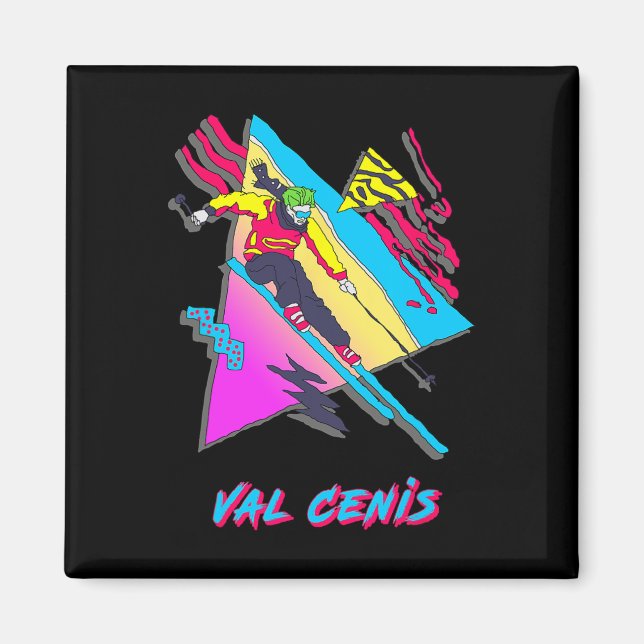 Imán Carácter De Esquí Retro De Val Cenis Con Resumen (Frente)