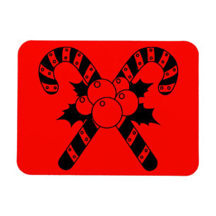 Imán Caramelos de bastón y muérdago Feliz Navidad negro