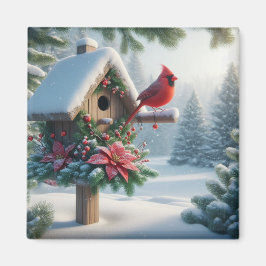 Imán Cardenal de invierno en un hogar festivo