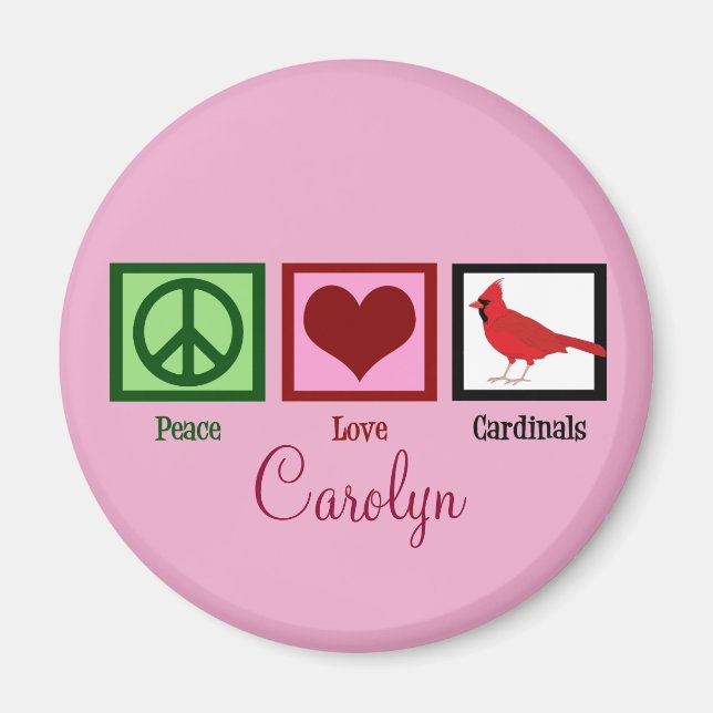 Imán Cardenales de amor por la paz rosa personalizado (Frente)