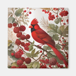 Imán Cardenales del norte de Bird Red Berries