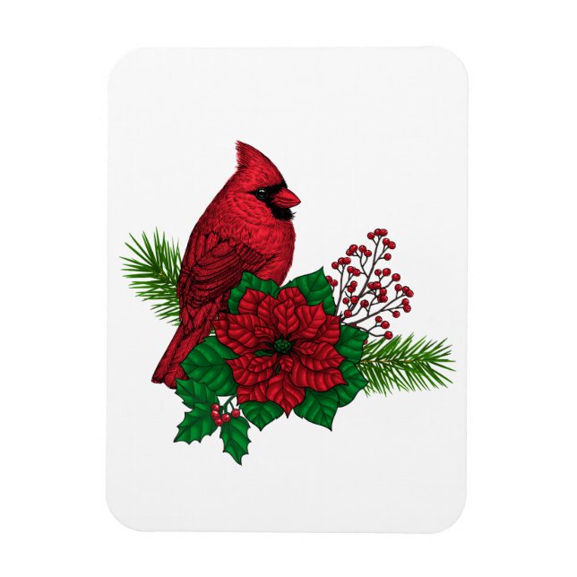 Imán Cardenales rojos sobre decoración de Navidades (Vertical)