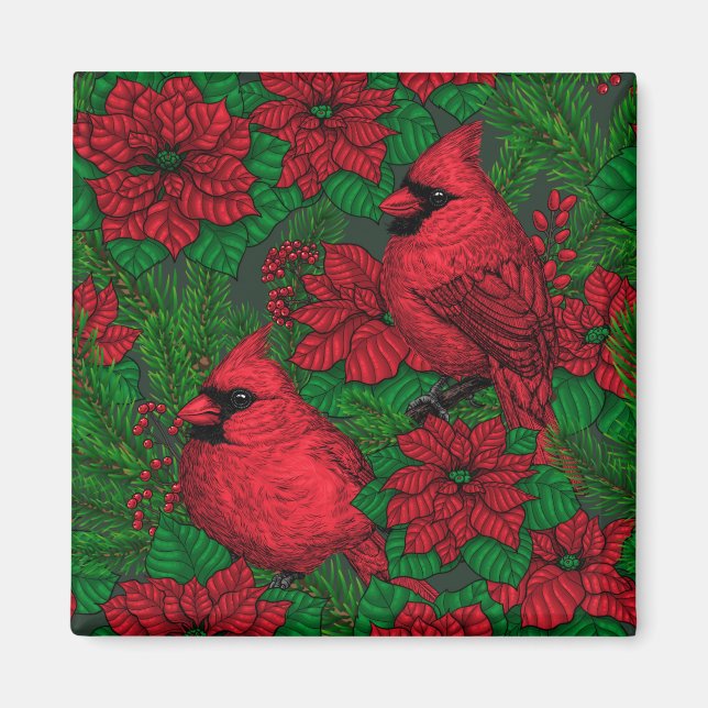 Imán Cardenales y poinsettia para Navidades (Frente)