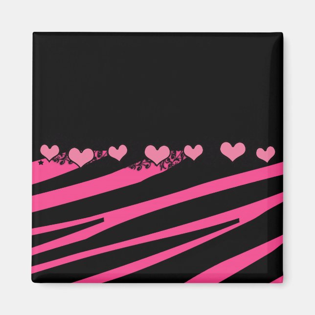 Imán cardíaco KRW de diva de cebra rosa y negra (Frente)