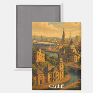 Imán Cardiff Wales Reino Unido Arte retro