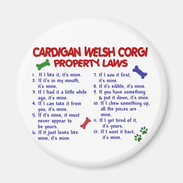 Imán CARDIGAN WELSH CORGI (Leyes de propiedad) 2 (Frente)