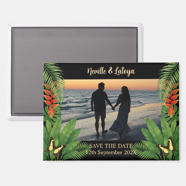 Imán Caribbean Beach Wedding Tropical Save the Date (Anverso/Reverso)