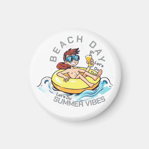 Imán Caricatura de Beach Day en el anillo inflable