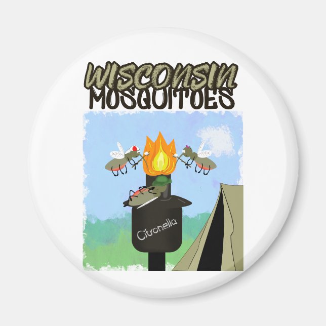 Imán Caricatura de Mosquitos de Wisconsin - Acampada po (Frente)