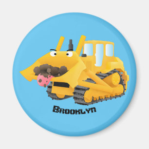 Imán Caricatura graciosa amarilla con bulldozer