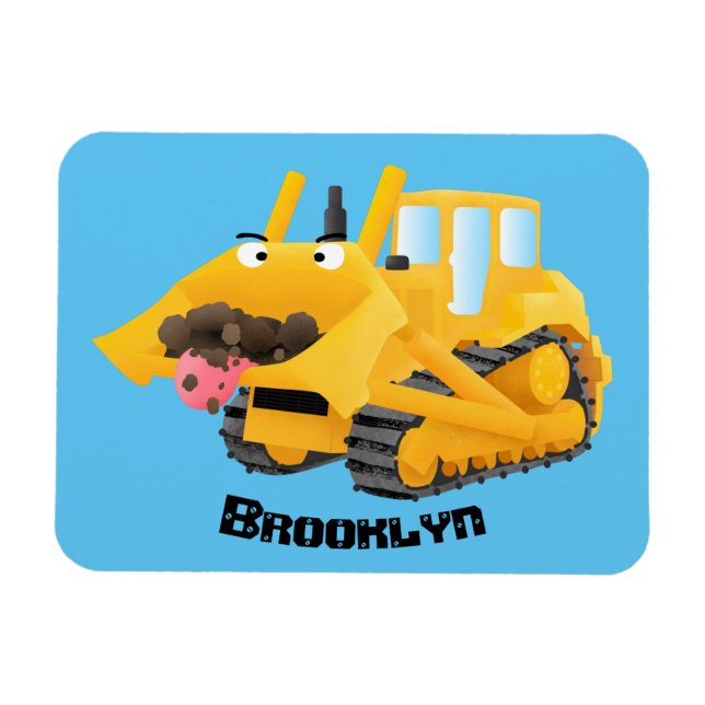 Imán Caricatura graciosa amarilla con bulldozer (Horizontal)