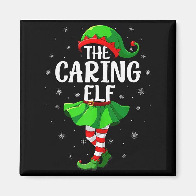 Imán Caring Elf Christmas Girls Women Elf Squad Xmas Fa (Frente)
