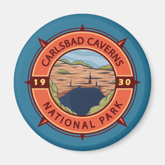Imán Carlsbad Caverns Parque Nacional Compass Retro (Frente)